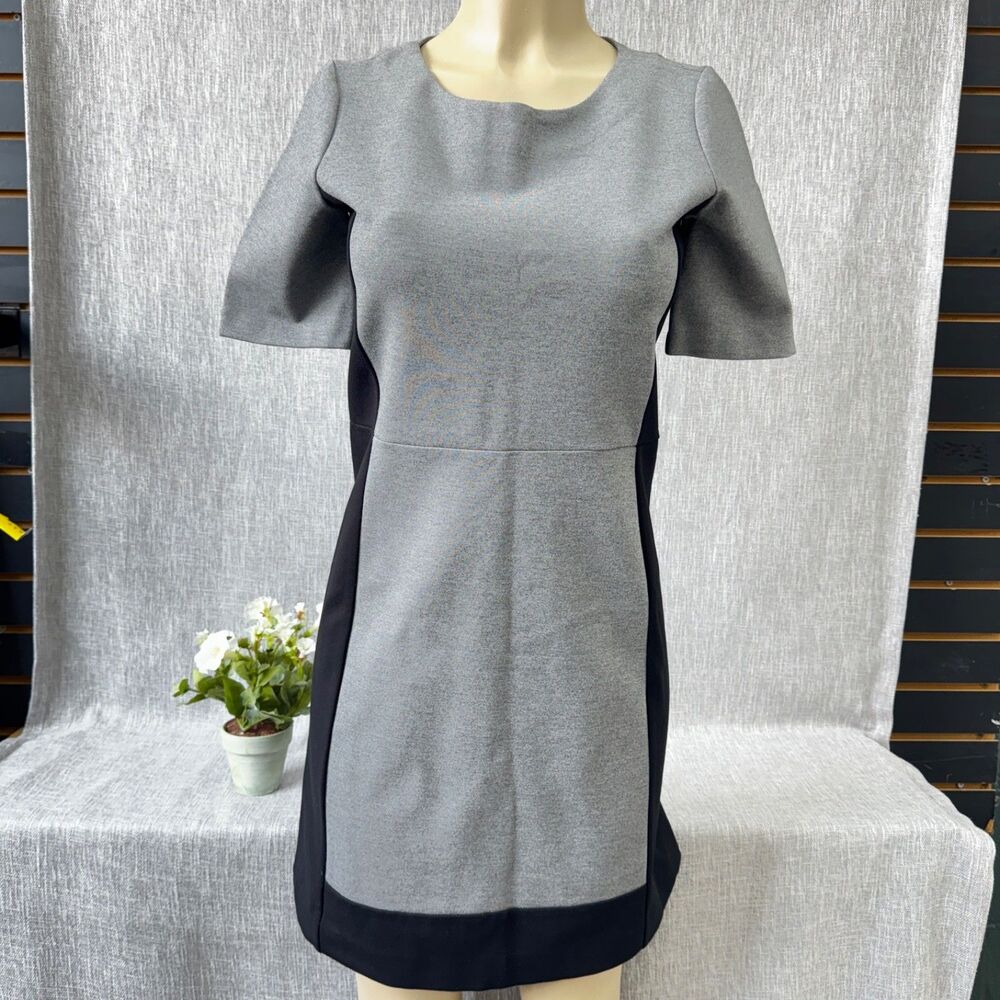 J Crew 4 dress Gray black Colorblock Ponte A Line Flare Career Cocktail stretch